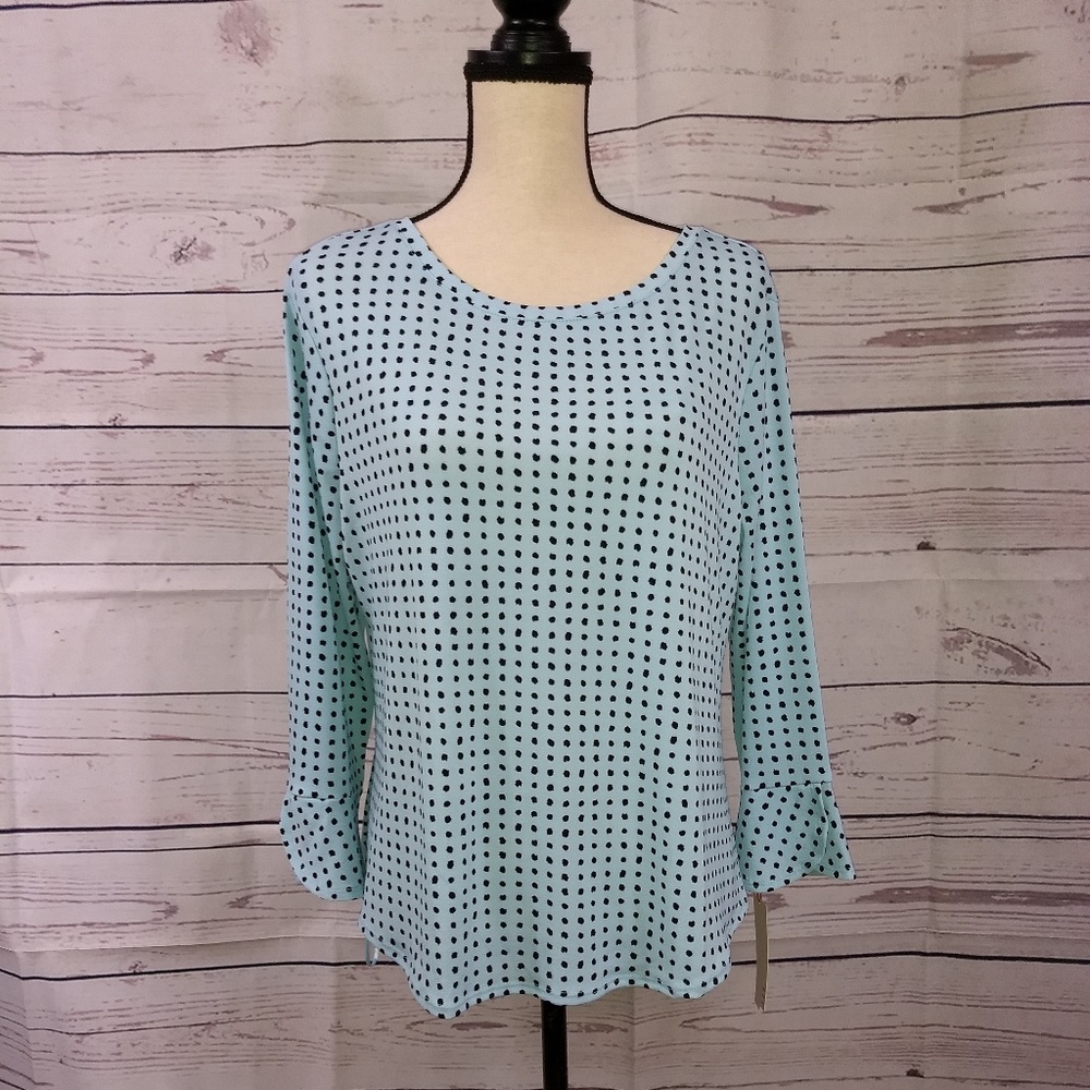 Elle Black and Aqua Polka Dot Blouse